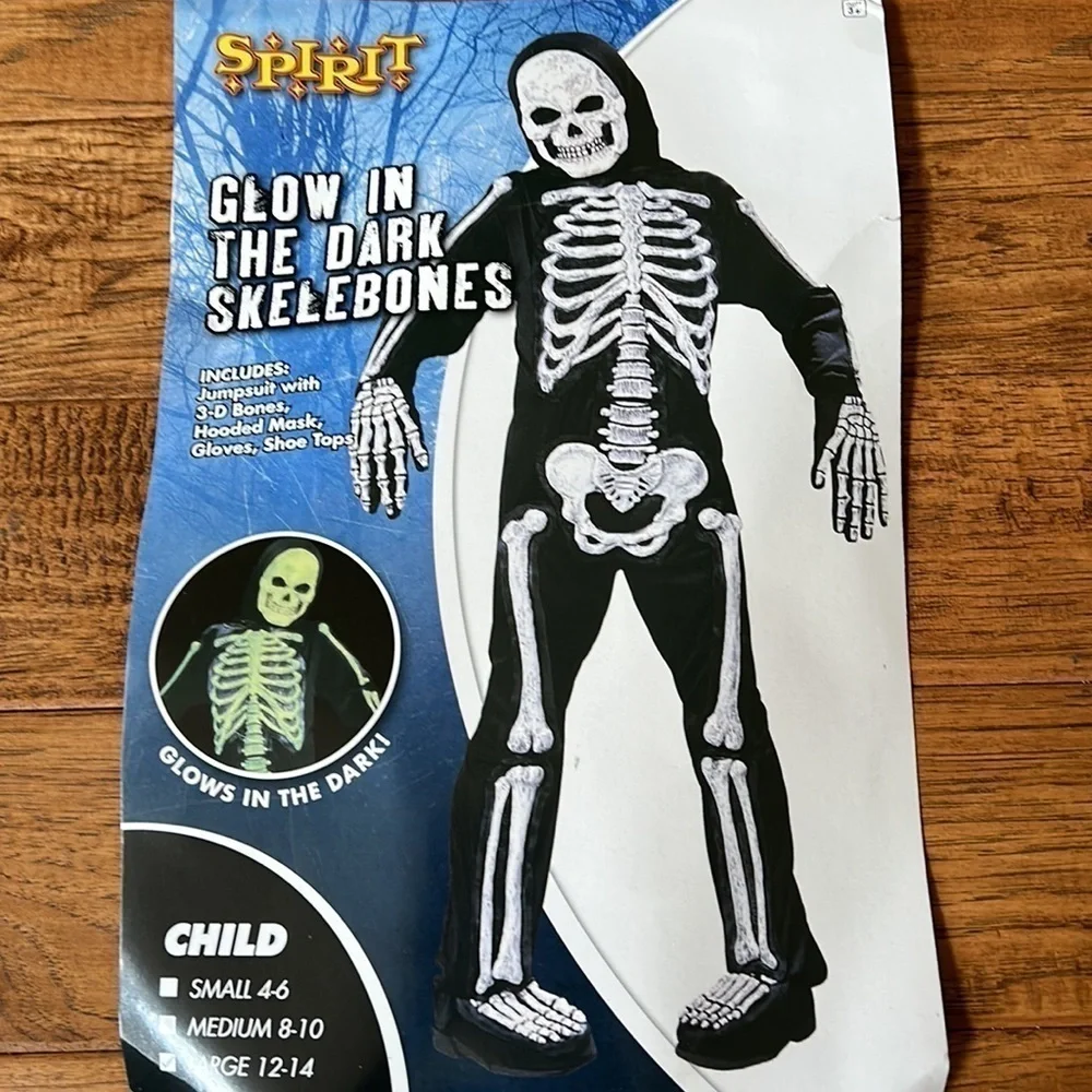 Spirit Halloween Kids Glow in the Dark Skelebones Skeleton Costume Size Large